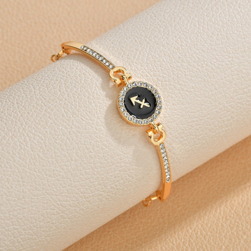 Wholesale Drip Oil 12 Constellation Gold Rhinestone Alloy Bracelet